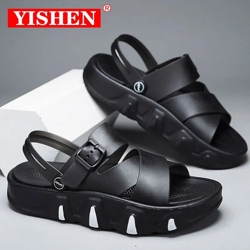 YISHEN Men Sandals Casual Shoes New Trend Stylish Gladiator Sandals Open Toe Platform Outdoor Beach Sandals Chunky Shoes Black