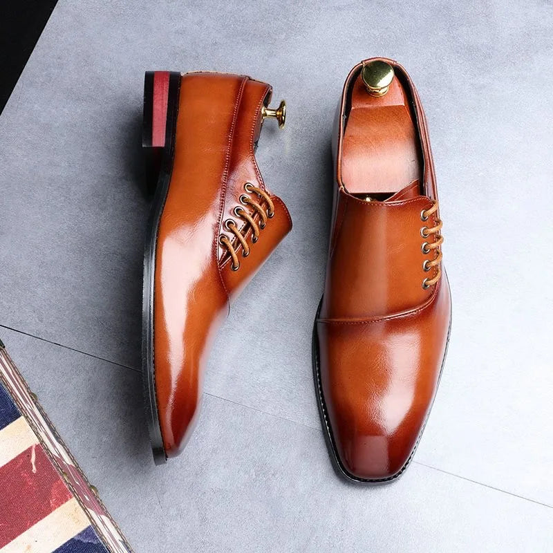 Men's Classic Retro Oblique Lace-up Oxford Shoes Mens Business Dress Office Leather Shoes Men Fashion Wedding Party Flats