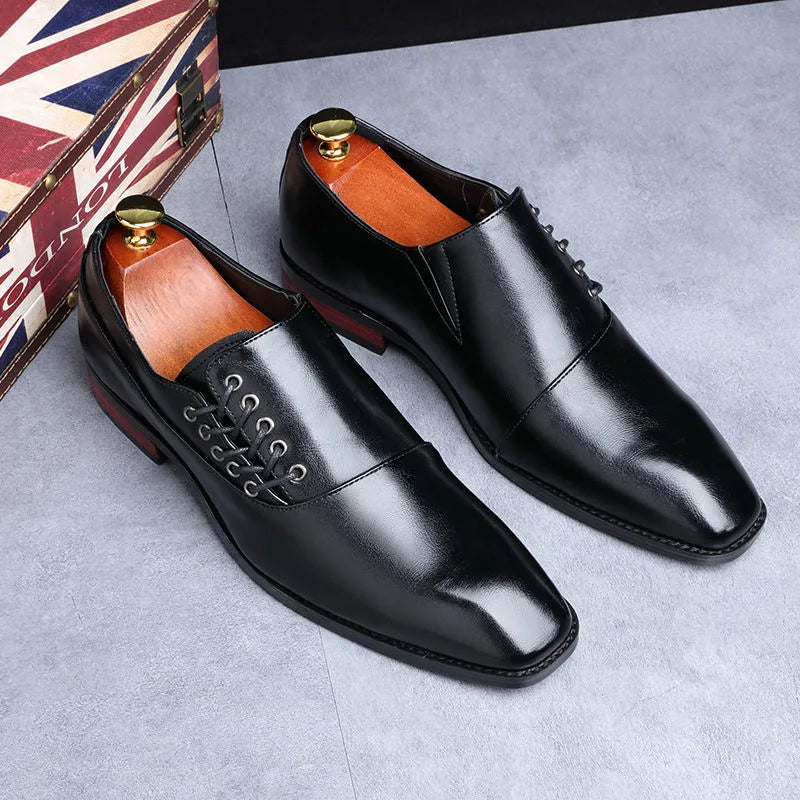 Men's Classic Retro Oblique Lace-up Oxford Shoes Mens Business Dress Office Leather Shoes Men Fashion Wedding Party Flats