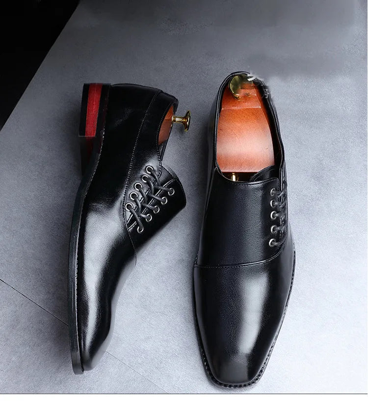 Men's Classic Retro Oblique Lace-up Oxford Shoes Mens Business Dress Office Leather Shoes Men Fashion Wedding Party Flats