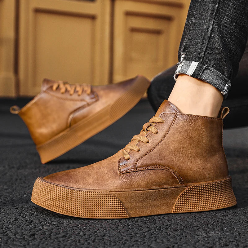 Leather Shoes Loafers Men's Casual Shoes Ankle Boots Casual Sneaker Round Toe Sports and Leisure Male Sneakers Fashion Non-slip