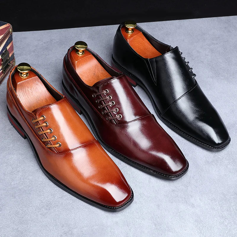 Men's Classic Retro Oblique Lace-up Oxford Shoes Mens Business Dress Office Leather Shoes Men Fashion Wedding Party Flats