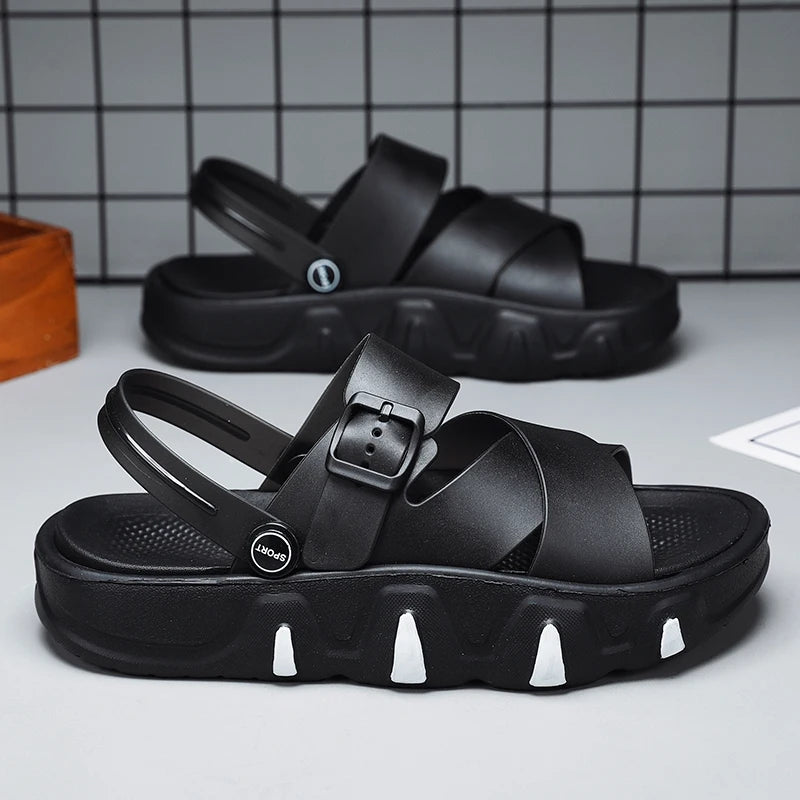 YISHEN Men Sandals Casual Shoes New Trend Stylish Gladiator Sandals Open Toe Platform Outdoor Beach Sandals Chunky Shoes Black