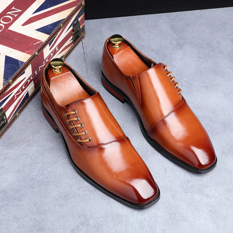 Men's Classic Retro Oblique Lace-up Oxford Shoes Mens Business Dress Office Leather Shoes Men Fashion Wedding Party Flats