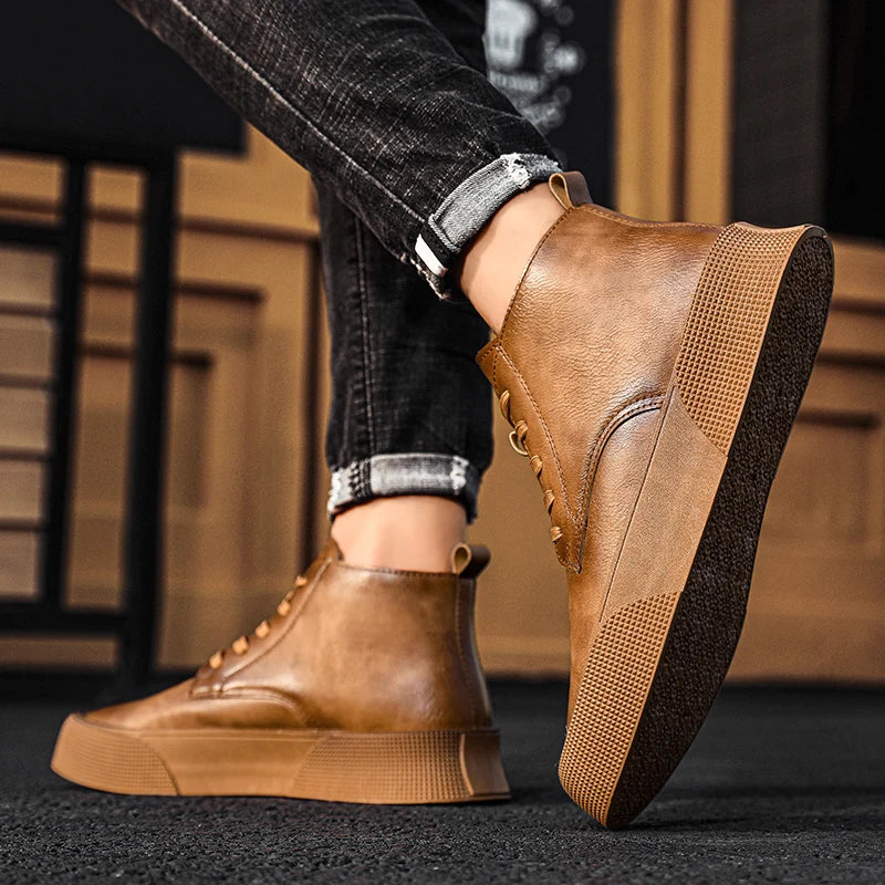 Leather Shoes Loafers Men's Casual Shoes Ankle Boots Casual Sneaker Round Toe Sports and Leisure Male Sneakers Fashion Non-slip