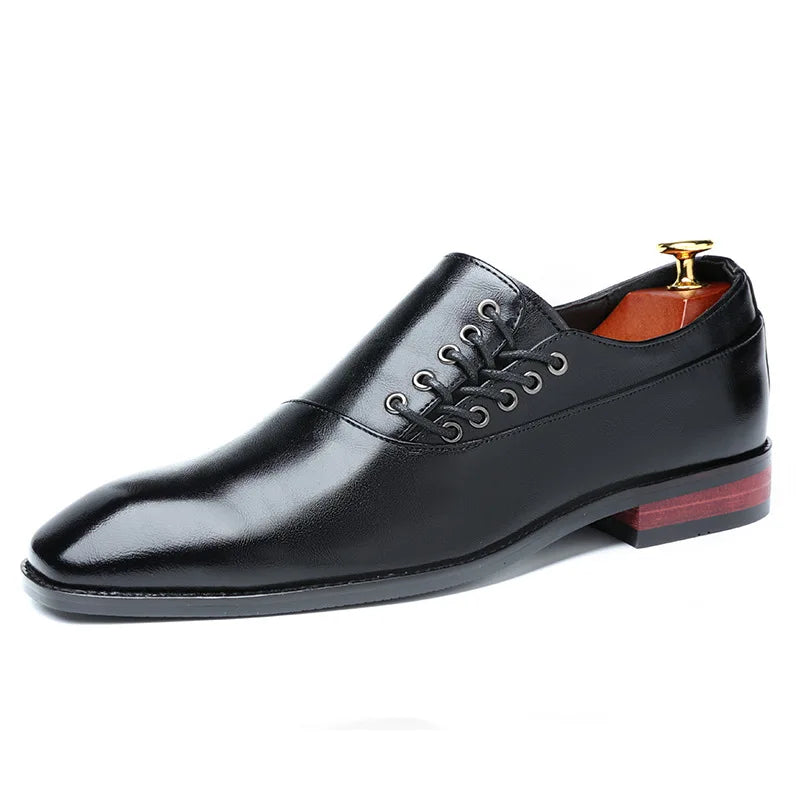 Men's Classic Retro Oblique Lace-up Oxford Shoes Mens Business Dress Office Leather Shoes Men Fashion Wedding Party Flats